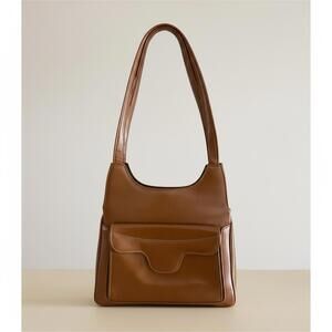 Vtg Cognac Kiss Lock Purse Quiet Luxury Old Money 70s Structured Shoulder Bag